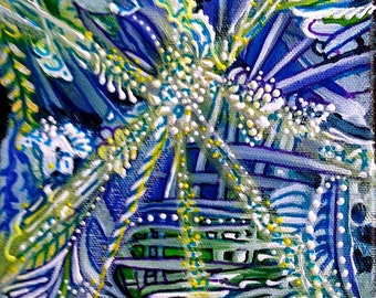 Blue Green Abstract Painting Original Deep In The Garden Wild Bright Creative Energy Energetic Vibrant Art