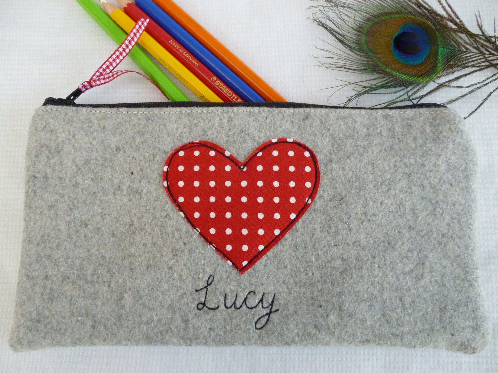 Handmade Polka Dot Heart Pencil Case Makeup Bag Red Heart on - Etsy