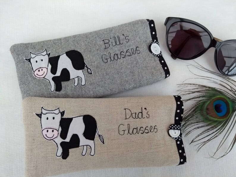 Handmade Personalised Cow Glasses Spectacles Case Oatmeal Etsy UK