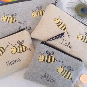Bee Purse Animal Lover Gift Animal Pencil Case Scandinavian Design Woodland Makeup Bag Green Bee Toiletry Bag Bee Coin Pouch Bee Gift