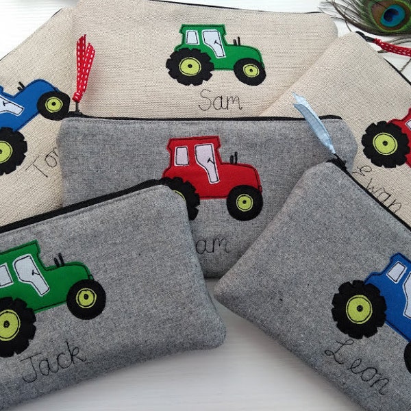Personalised Tractor Pencil Case - Pen Pouch with a Choice of Colour and Design - Perfect Gift for Boy Farmer Dad Grandad - Farm Art lover