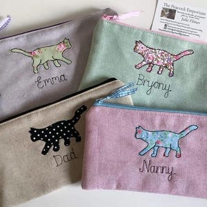 Personalised Cat Pencil Case in Choice of Fabric - Floral Print Pen Case - Custom Name Option - Cat lovers Gift - Girls Stocking Filler