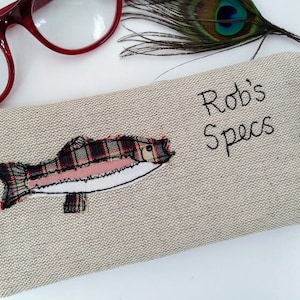 Personalised Trout Glasses Case - Spectacles or Sunglasses Padded Pouch with Fish Design - Custom Made Gift for Fisherman - Gift for Dad