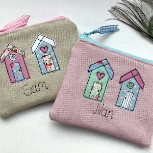Gepersonaliseerde strandhut-portemonnee - aangepast kaartetui aan zee - blauwe of roze bloemen - ideaal cadeau voor haar moeder oma vakantiecadeau