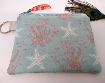 Canvas Cash Coin Purse,Starfish And Beach Print Make Up Bag Zipper Small Purse Wallets