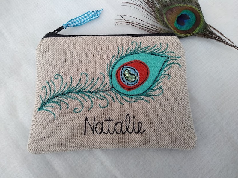 Personalised Hen Chicken Purse or Pencil Case Linen /& Blue Spot Choice of words