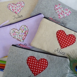 Heart Personalised Pencil Case - Custom Pen Case with Choice of Wording - Ideal Valentines Or Anniversary Gift - Red Dot or Floral