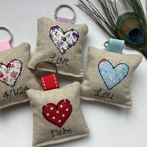 Customisable Heart Keyring in Floral or Dot Fabric - Ideal for Valentines or Anniversary - Lavender scented Option Available - Wife Gift