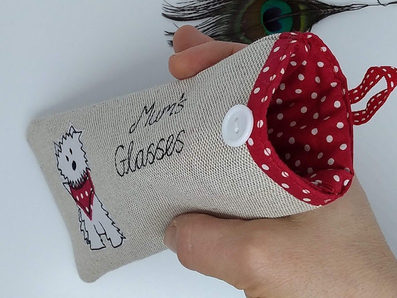 Handmade Personalised Scottie Dog Glasses Spectacles Case Linen or Grey Choice of name or wording personalization Terrier Dog Lover Gift
