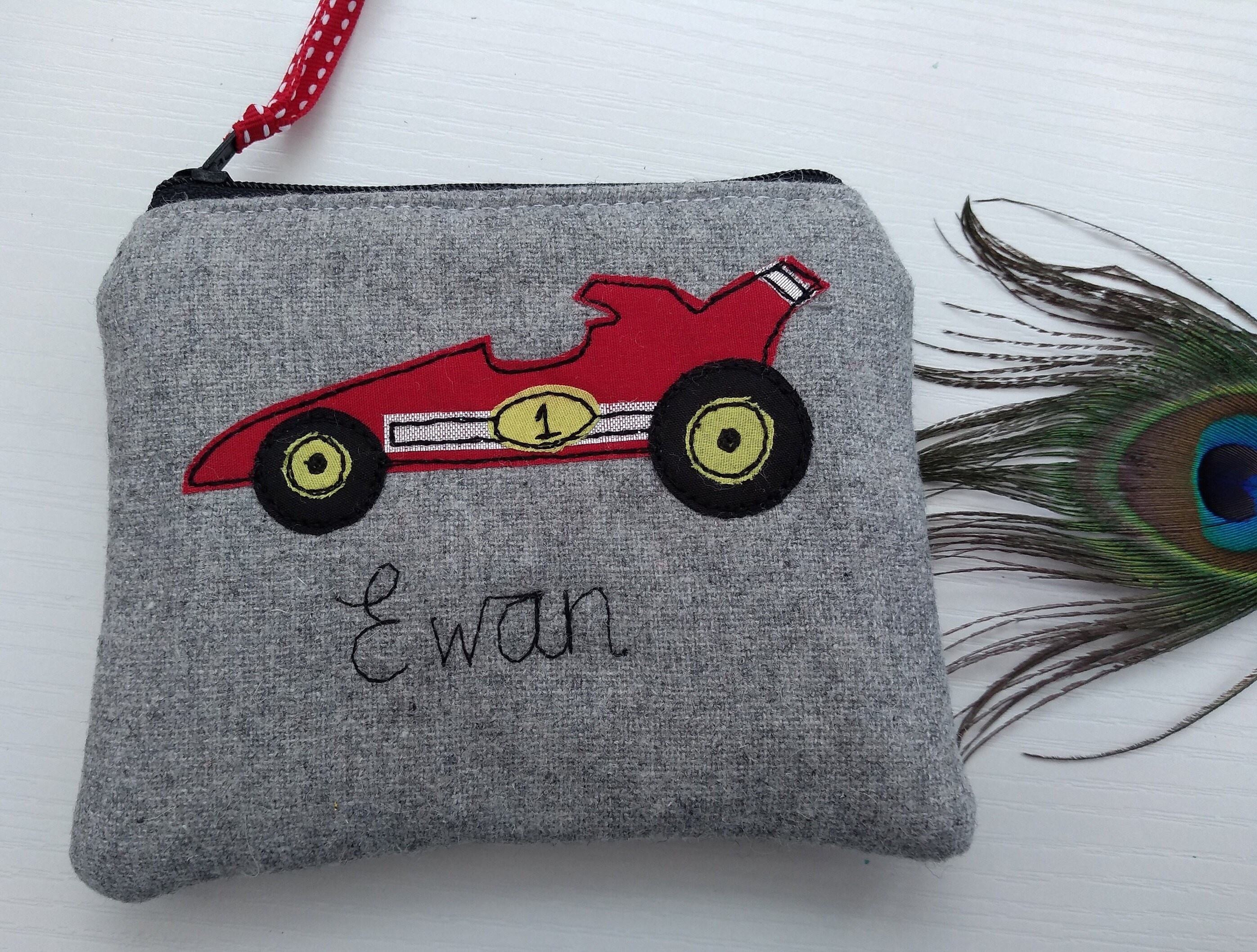 Money Bags Racing Personalised Racing Car Wallet - Custom Coin Purse Pouch on Grey or ...