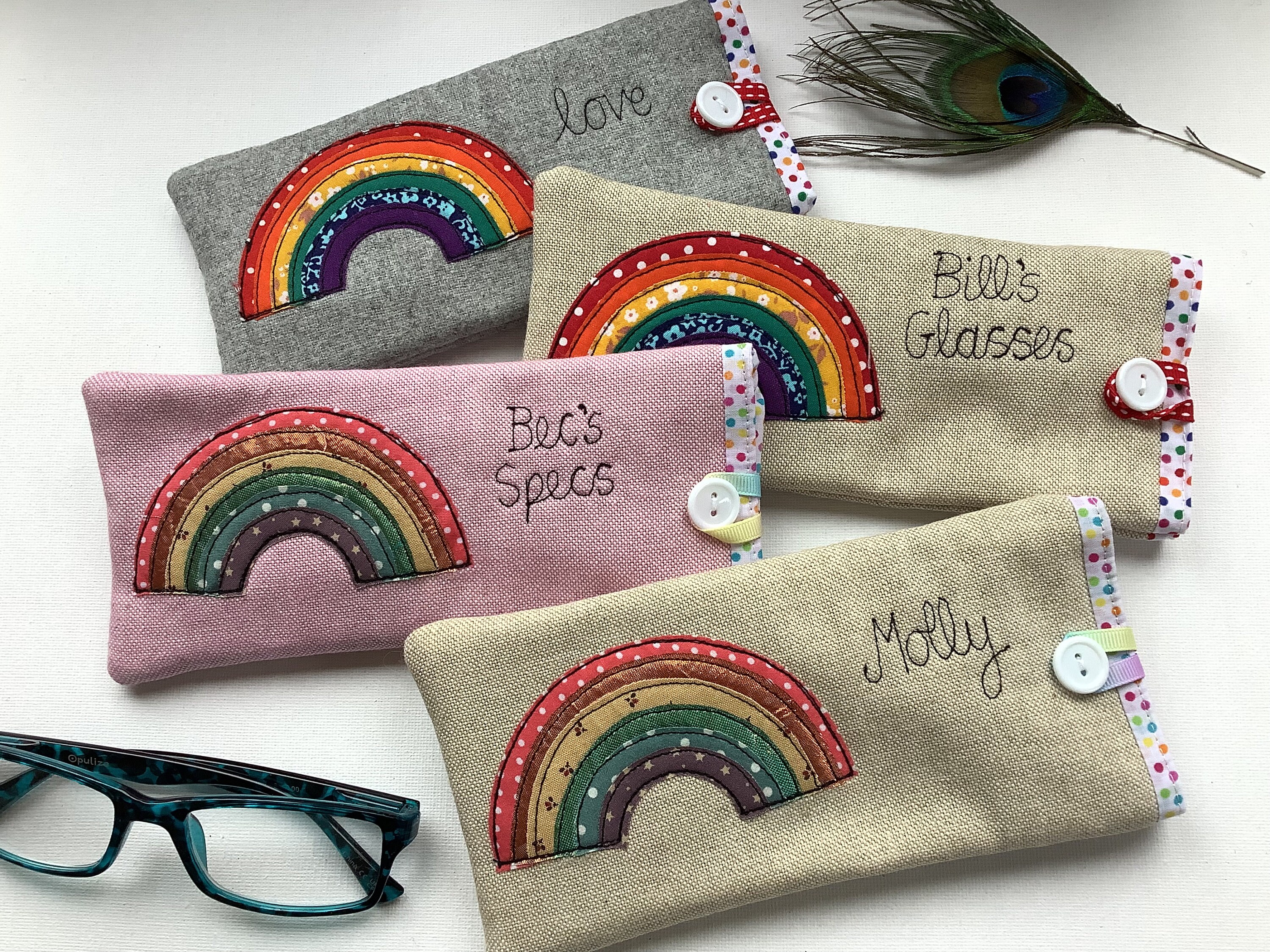 Spectacles Gift Personalised Rainbow Glasses Case Choice of Colour, Polka Dot Lining ...