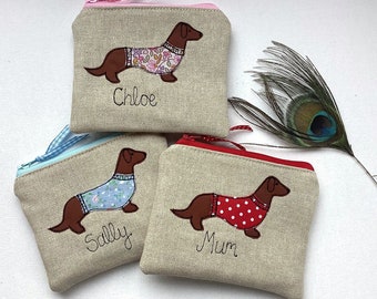 Personalised Dachshund Coin Purse - Sausage Dog Wallet - Customisable Dog Lovers Gift - Choice of Colour - Embroidered Weiner Dog Pouch