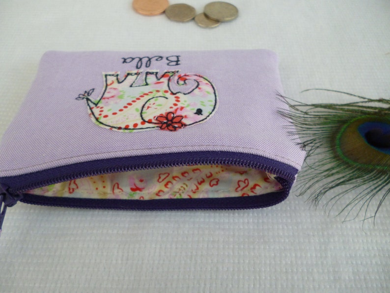 Handmade Personalised Girls Ladies Purse Pouch or Pencil Case Choice of name embroidered /& colour Elephant applique floral lining gift mum