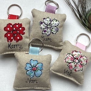 Flower Personalised Keyring with optional Lavender Scent - Customisable with a Choice of Floral Colour - Keychain and Bag Charm Gift for Her