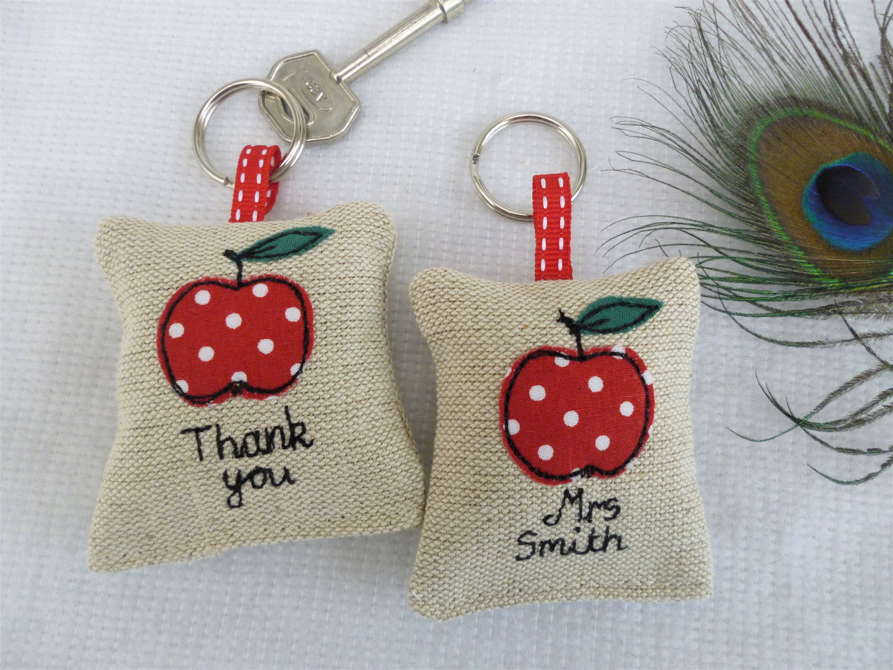 Handmade Apple Applique Keyring with a lavender scent choice | Etsy