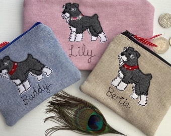 Schnauzer Dog Coin Purse - Pochette portefeuille personnalisée - Choix du design - Cadeau brodé personnalisé pour amateur de Schnauzer miniature - Maman chien