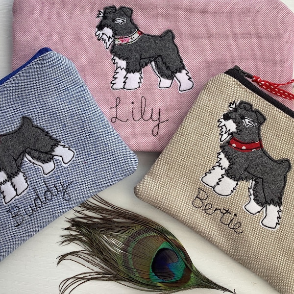 Monedero de moneda para perros Schnauzer - Bolsa de billetera personalizada - Elección de diseño - Regalo bordado personalizado para amante del Schnauzer miniatura - Mamá del perro