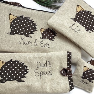 Hedgehog applique motif on linen keyring with option to have lavender scent and personalise