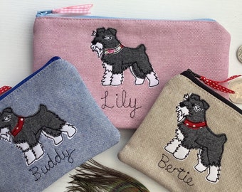 Schnauzer Dog Pencil Case - Custom Pen Pouch - Choice of Design - Personalised Embroidered Gift for Miniature Schnauzer Lover - Dog Mum Dad