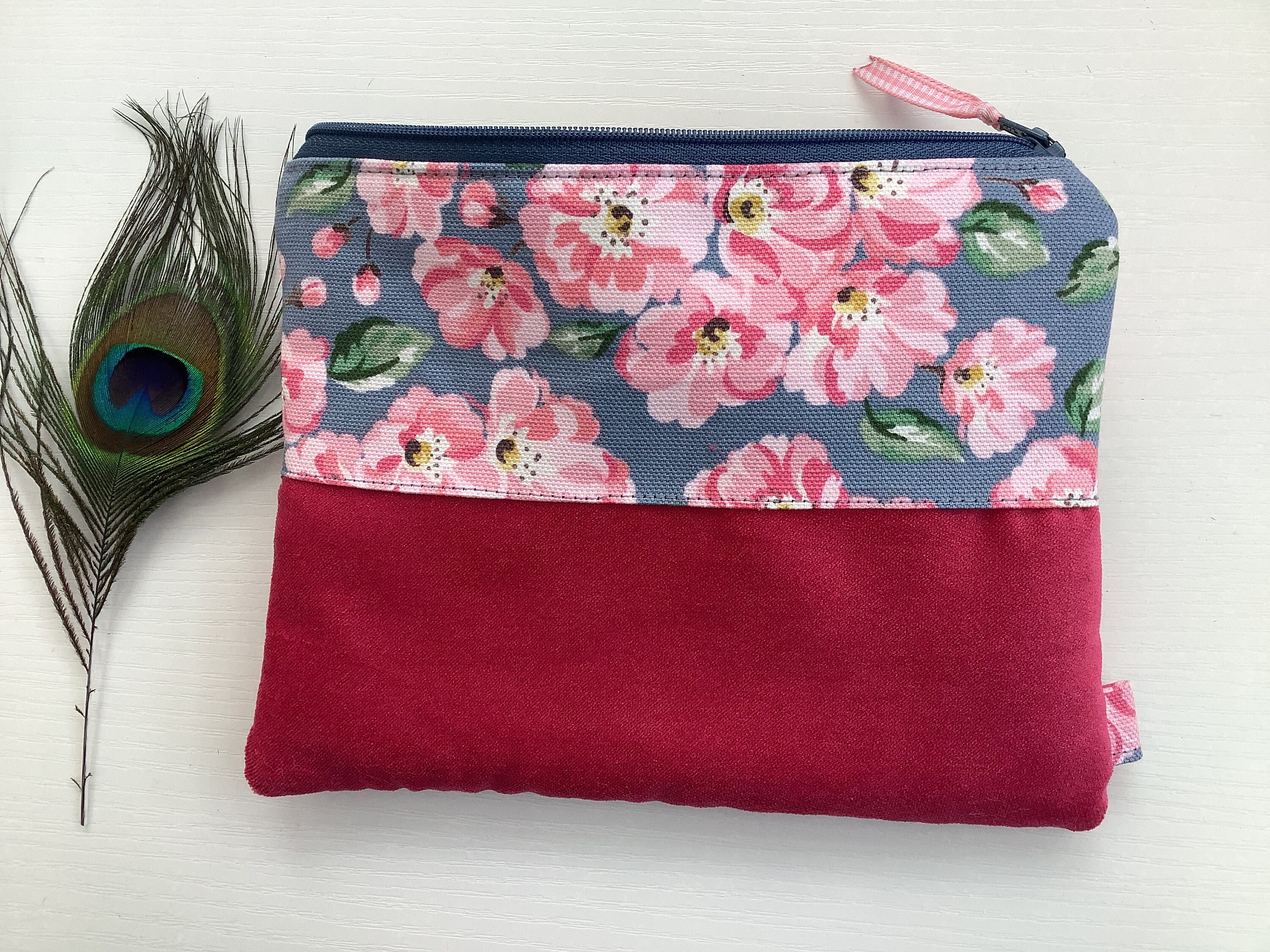 Handmade Large Cosmetic Makeup Bag or Purse Floral pink powder Etsy