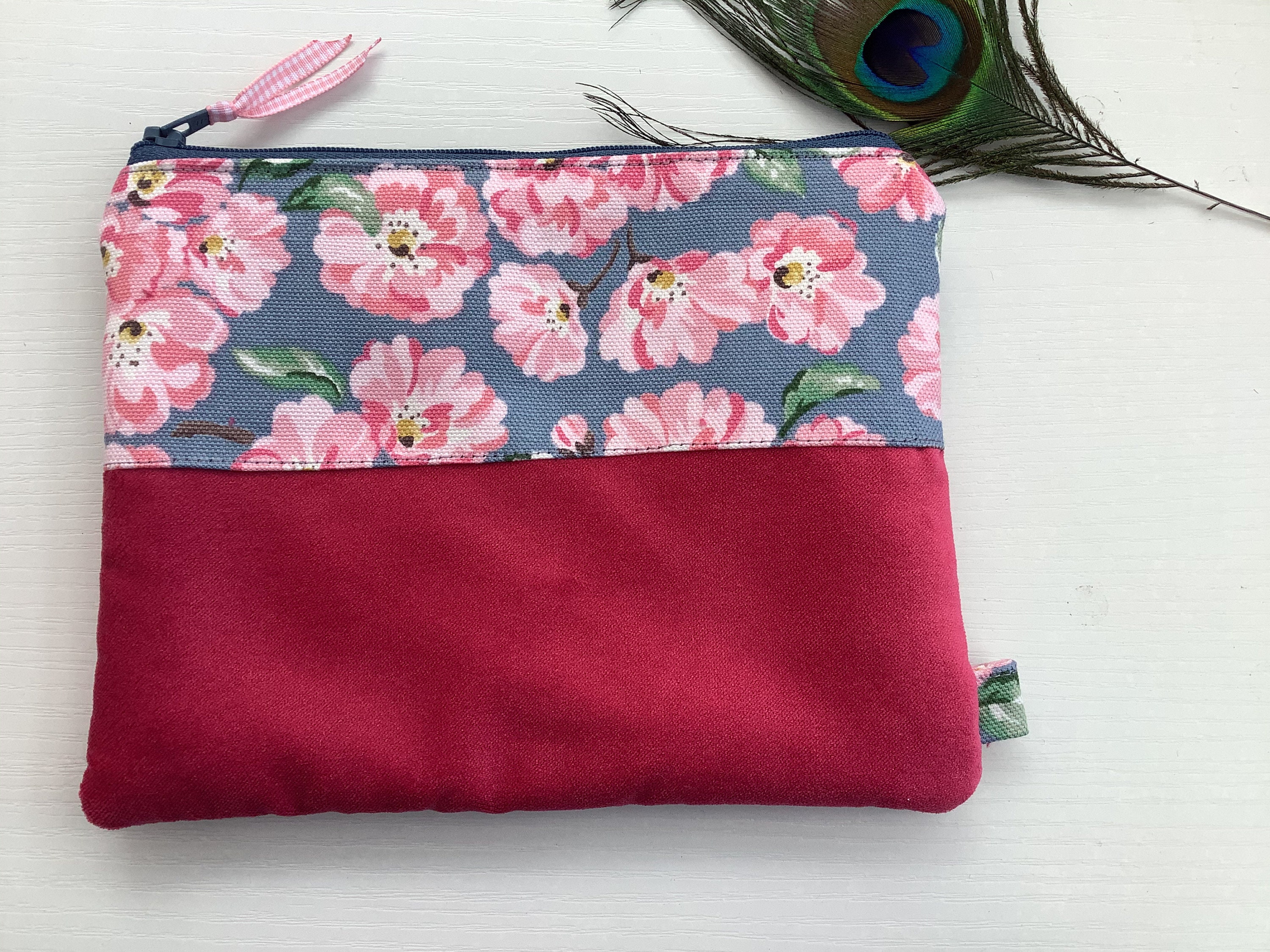 Handmade Large Cosmetic Makeup Bag or Purse Floral Pink Powder Etsy UK