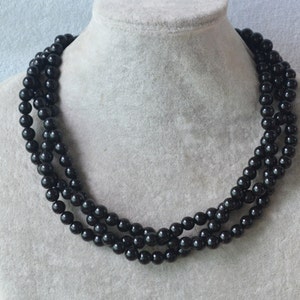 pearl neckalce,triple strands Pearl black bead Necklace, black pearl Necklaces,Black Glass bead Necklace,Wedding bridesmaid necklace
