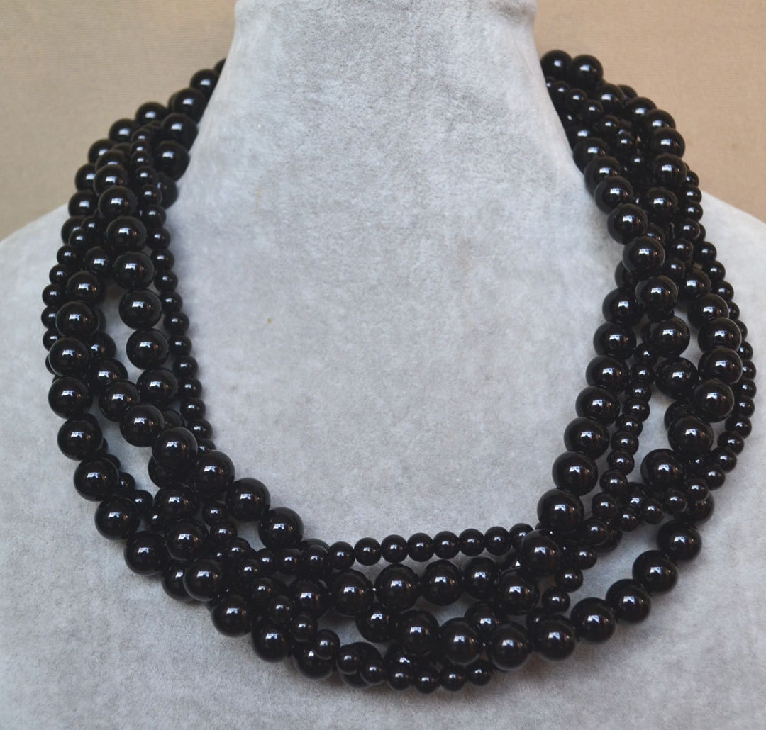 Black Pearl Necklace Black Necklace Five Strands Pearl - Etsy