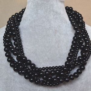 black beads necklace, black necklace, five strands black beaded necklace, wedding party jewelry, bridesmaids necklace
