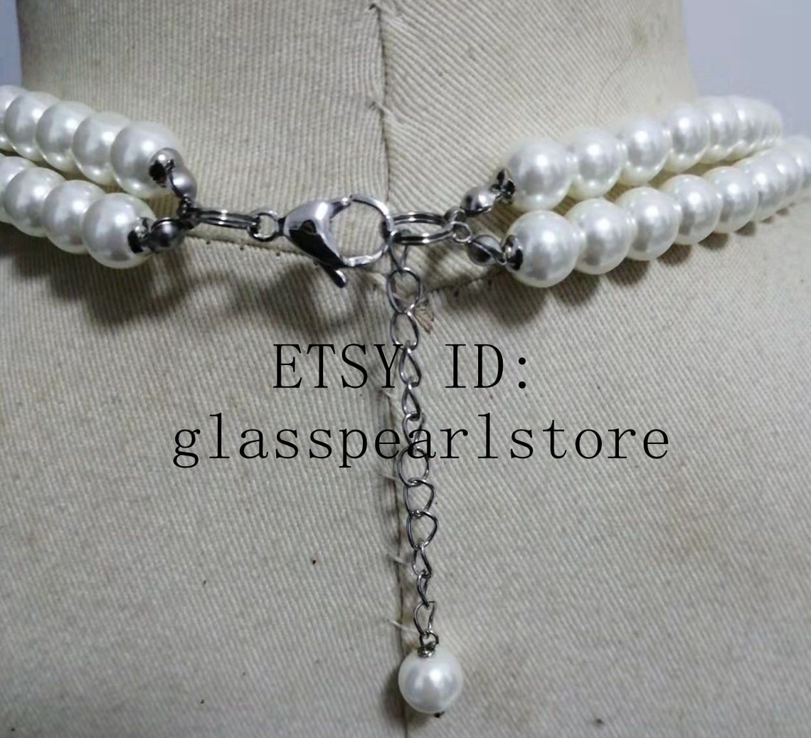 Double Strand Glass Pearl Necklace Two Row Pearl Necklace Etsy