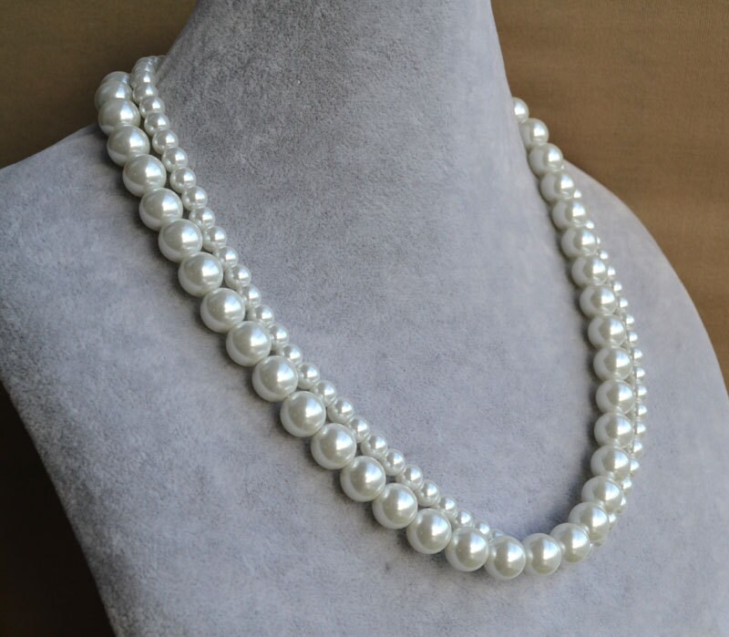 White Pearl Necklaces Two Strands Glass Pearl - Etsy