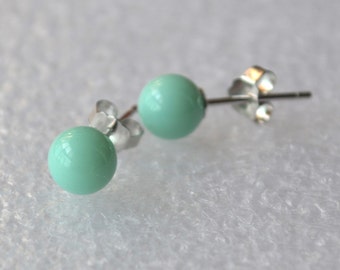 Baby Blue Glass Pearl Earrings, Small Light Blue color Beaded Earrings, Wedding Earrings, Bridesmaid Earrings