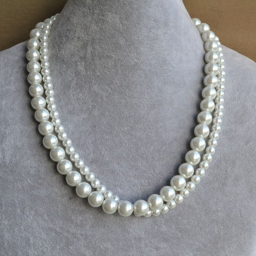 Pearl Necklace Beautiful Genuine Cultured 3 Row 9-10mm White | Etsy