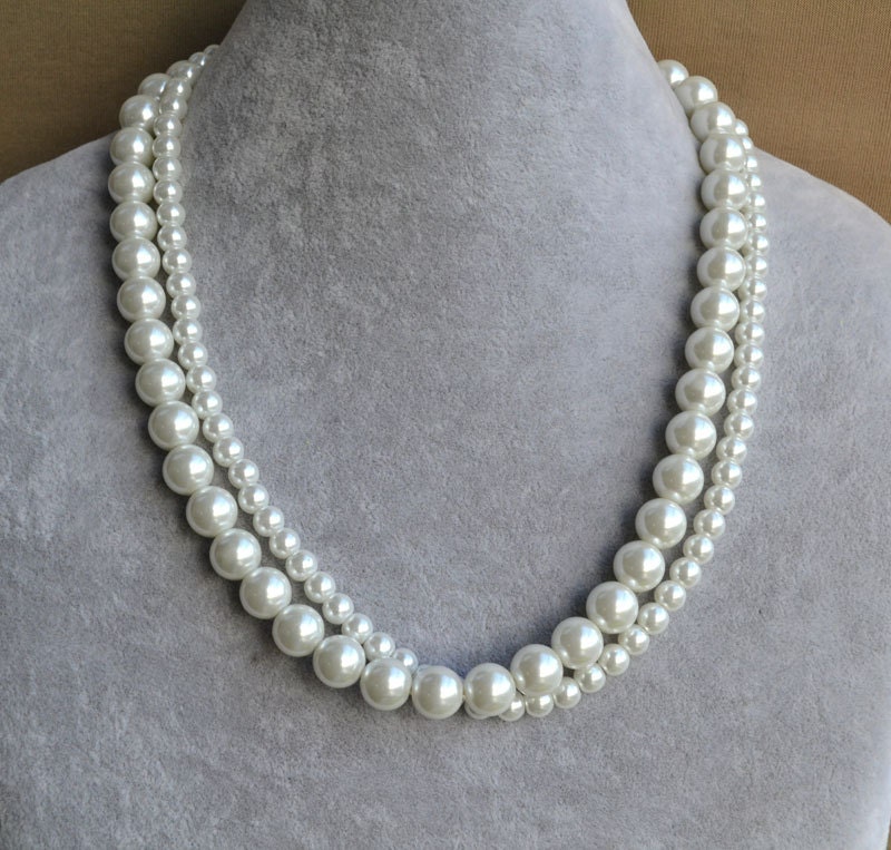 White Pearl Necklacespearl NecklaceGlass Pearl Necklace two | Etsy