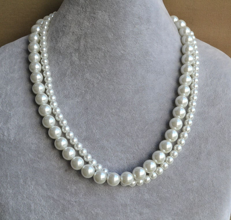 White Pearl Necklacespearl NecklaceGlass Pearl Necklace two Etsy