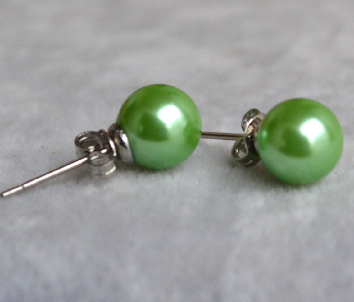 Green Pearl Earringsglass Pearl Earrings8mm Pearl Etsy