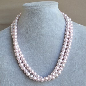 pale pink pearl Necklace, double strand 8mm pink beaded Necklace,Women Necklace,bridesmaid necklace, glass pearl necklace,statement necklace