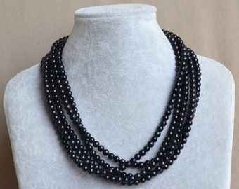 Black Necklace,Black Glass Pearl Necklace, black color necklace,bridesmaid necklace,5 rows black bead necklace,statement necklace