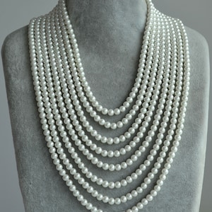 eight strands pearl Necklace,16-26 inch 8 row 6mm Pearl Necklace,multi-strand pearl necklace,statement necklace,pearl with silverclasp