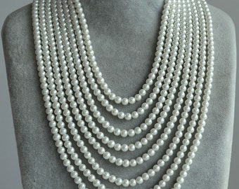 eight strands pearl Necklace,16-26 inch 8 row 6mm Pearl Necklace,multi-strand pearl necklace,statement necklace,pearl with silverclasp