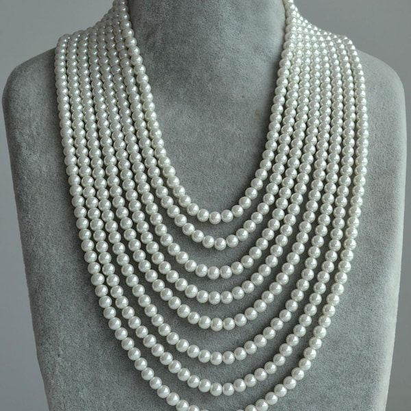 Multi Strand Pearl Necklace Etsy