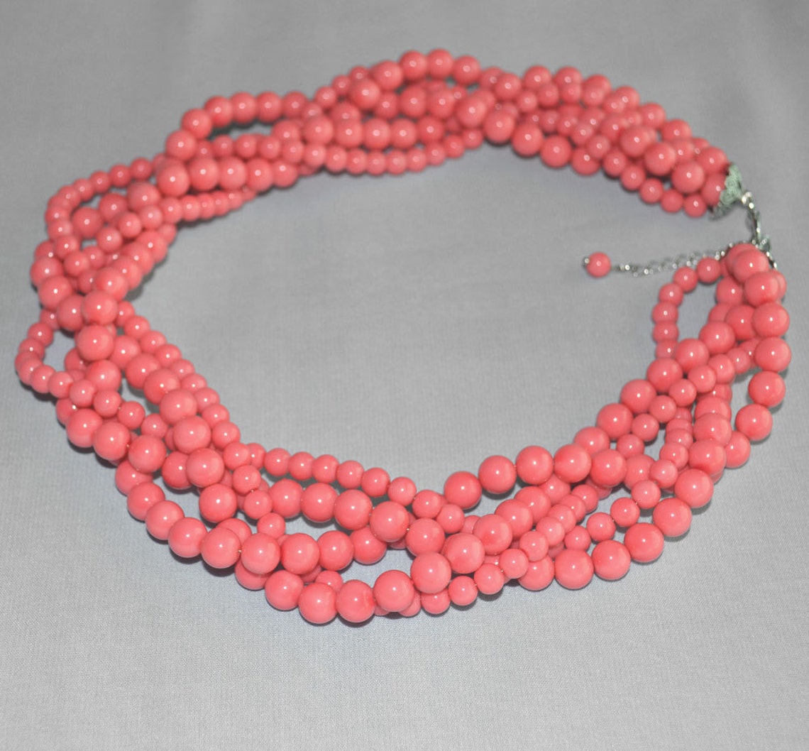 Pink Coral Bead Necklace5 Strands Pink Coral Color Etsy