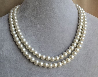 Double Strand Glass Pearl Necklace, Two Row Pearl Necklace, Wedding Necklace,bridesmaid necklace,statement necklace, ivory beaded necklace