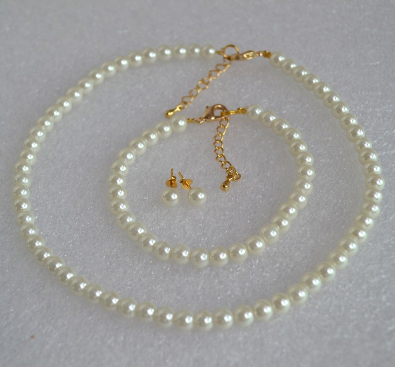glass pearl set,flower girl pearl set pearl set glass pearl with gold clasp set wedding jewelry set,bridesmaid jewelry set pearl set
