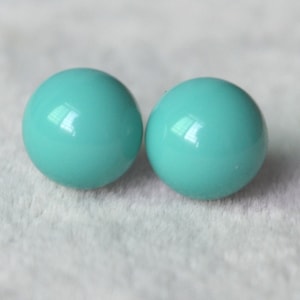 turquoise colour pearl earrings,Glass Pearl earrings,8mm turquoise bead earrings,pearl stud earrings,bridesmaid earrings,wedding Jewelry