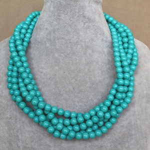 türkise Perlenkette, türkise Glasperlen Halskette, 5-reigen Perlenkette, Hochzeit Halskette, Brautjungfern Halskette, Schmuck