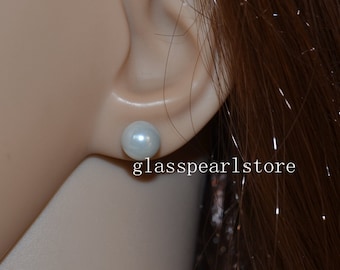 white pearl earrings,10mm Glass Pearl earrings,ivory pearl earrings,round pearl stud earrings,select color,bridesmaid earrings,wedding