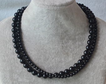 black pearl Necklace,Glass Pearl Necklace, two strangs Pearl Necklace,Wedding Necklace,bridesmaid necklace,Jewelry