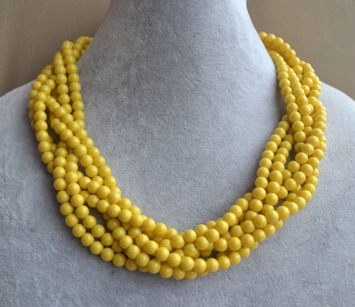 Yellow pearl NecklaceGlass Pearl Necklacesix strangs Pearl Etsy