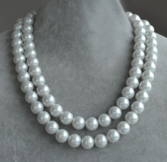 12mm glass pearl necklace,two strand 18 inch single pearl necklace,wedding  necklace,bride pearl necklace,pearl jewelry,big pearl necklace