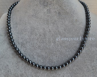 6 mm mörkgrått glaspärlhalsband, brudtärnesmycken